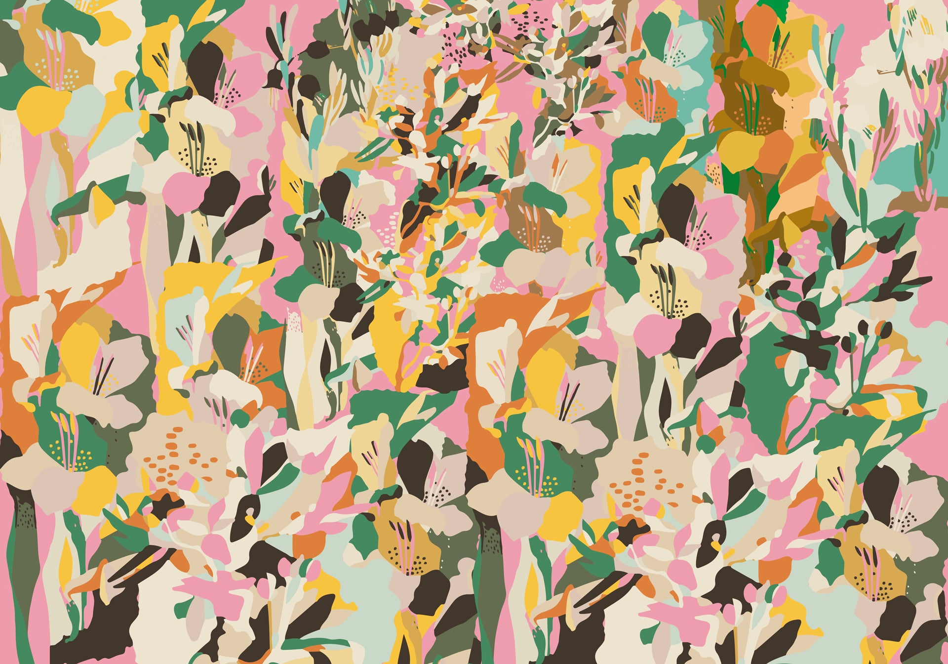 Digital floral artwork by Hanna Inaiáh inspired by embroidery and contemporary textile art