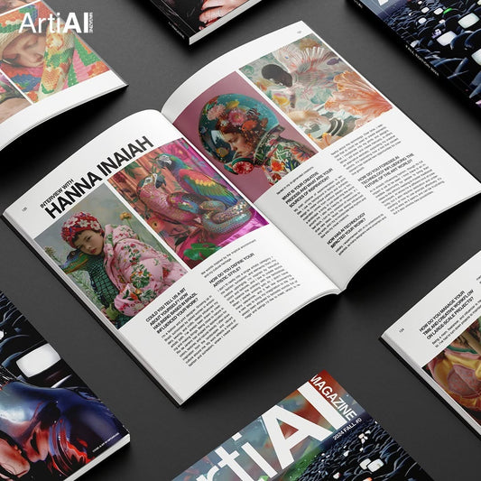 Open ARTi.AI Magazine featuring Hanna Inaiáh’s work highlighting AI in art and fashion design