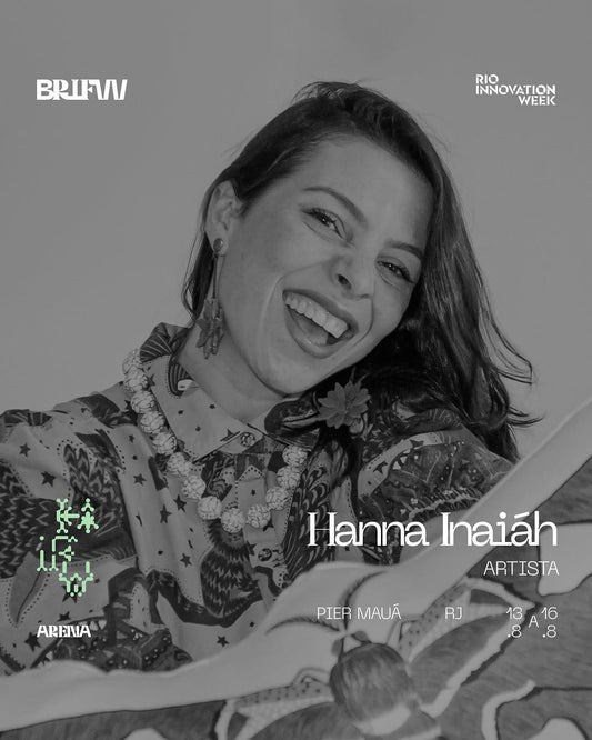 Hanna Inaiáh smiling during her AI-powered textile design talk at BRIFW5 and Rio Innovation Week